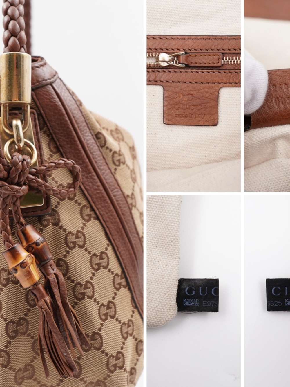 Gucci Beige & Brown GG Canvas Shoulder Bag with Braided Handle - Picture 7 of 12